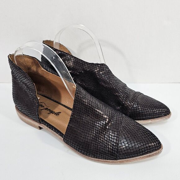 Free People Textured Royale Flat Boho Western Shoes Black EU size 38/ US size 8 - Picture 2 of 10